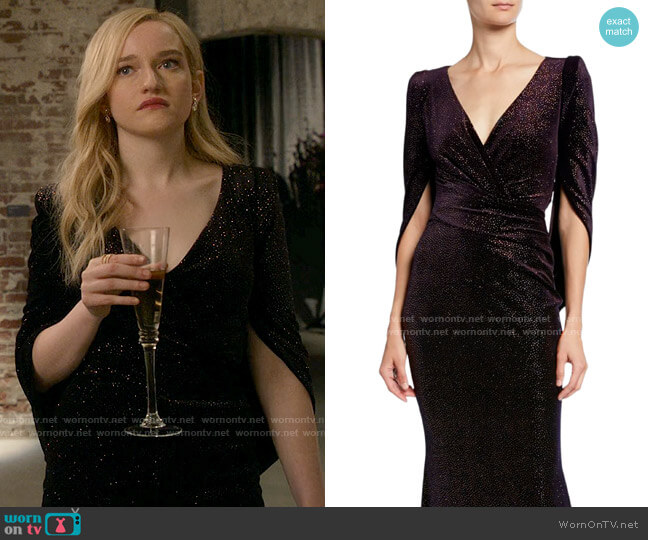 Talbot Runhof Rosin Stardust Velvet worn by Anna Delvey (Julia Garner) on Inventing Anna