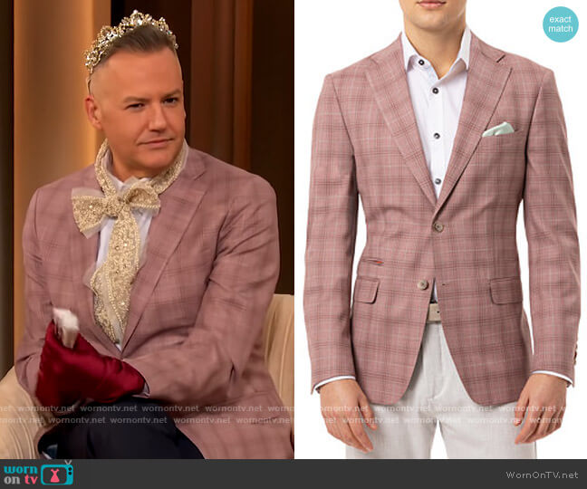 Slim-Fit Stretch Pink Plaid Sport Coat by Tallia worn by Ross Mathews  on The Drew Barrymore Show
