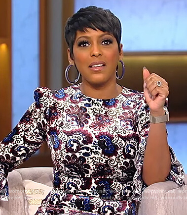 Tamron's floral print bell sleeve dress on Tamron Hall Show
