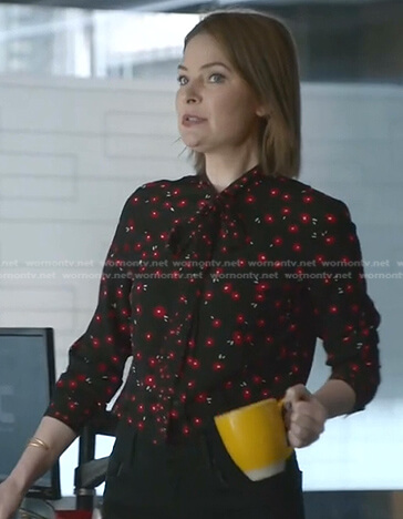 Taylor's black floral tie neck blouse on Bull
