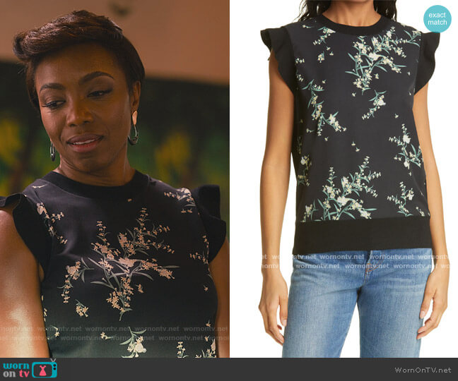 Zaphira Floral Print Top by Ted Baker worn by Helen Decatur (Heather Headley) on Sweet Magnolias