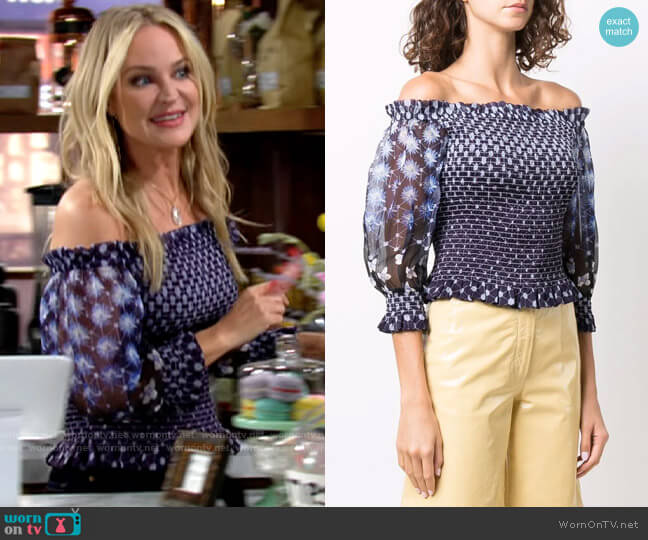 Temperley London Mia Blouse worn by Sharon Newman (Sharon Case) on The Young and the Restless