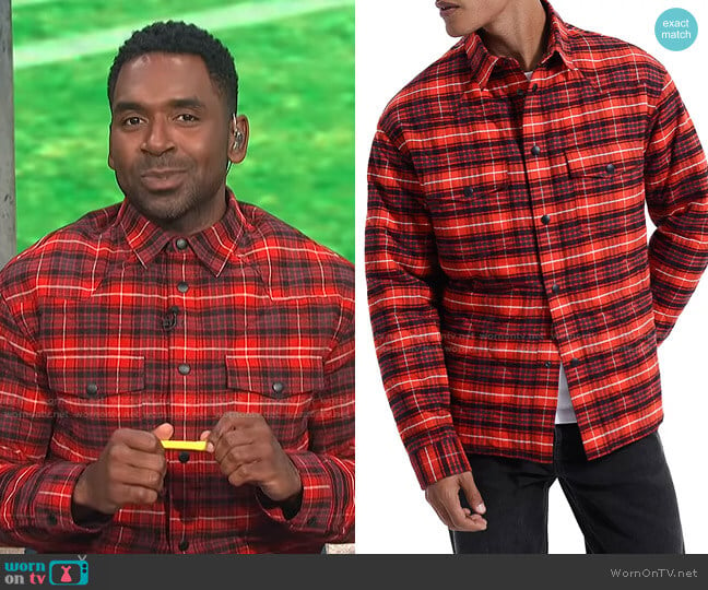 Slim Fit Double Face Quilted Plaid Shirt Jacket by The Kooples worn by Justin Sylvester on E! News