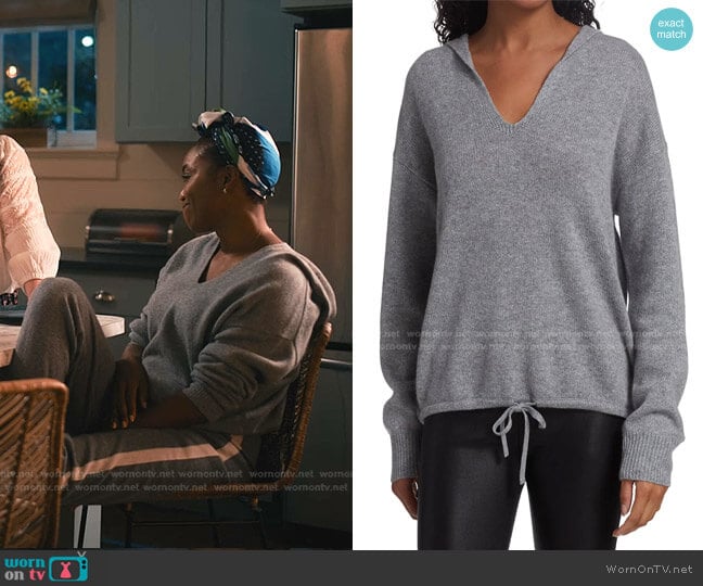 Relaxed V-Neck Cashmere Hoodie by Theory worn by Helen Decatur (Heather Headley) on Sweet Magnolias