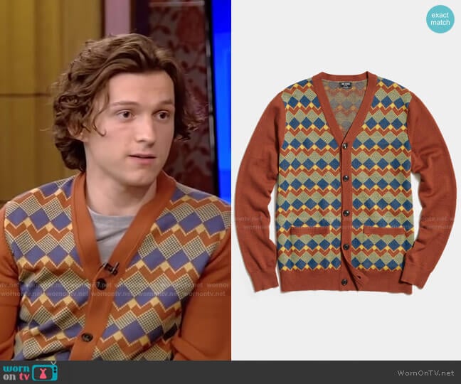 Merino Zig-Zag Cardigan by Todd Snyder worn by Tom Holland on Live with Kelly and Ryan