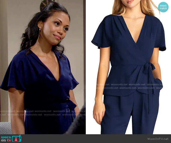 Trina Turk Astro Wrap Top worn by Amanda Sinclair (Mishael Morgan) on The Young and the Restless