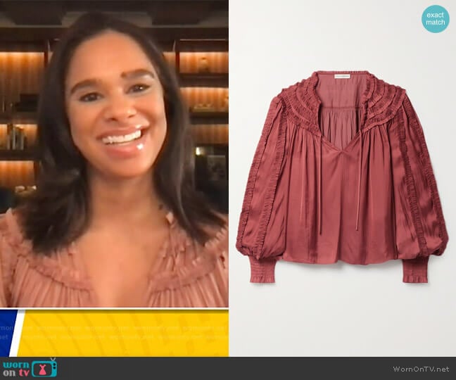 Mila ruffled satin blouse by Ulla Johnson worn by Misty Copeland on The Talk