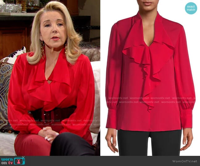 Ungaro Eliane Silk Ruffle Blouse worn by Nikki Reed Newman (Melody Thomas-Scott) on The Young and the Restless