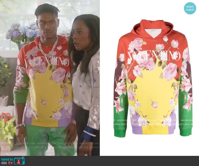 Printed Sweatshirt Hoodie by Valentino worn by Christian King (Ashlee Brian) on The Kings of Napa