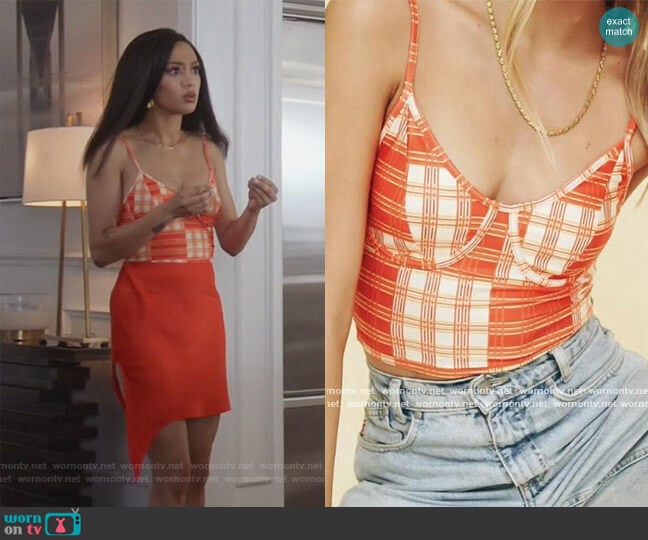 Orange Plaid Top by Vrg Grl worn by Olivia Baker (Samantha Logan) on All American