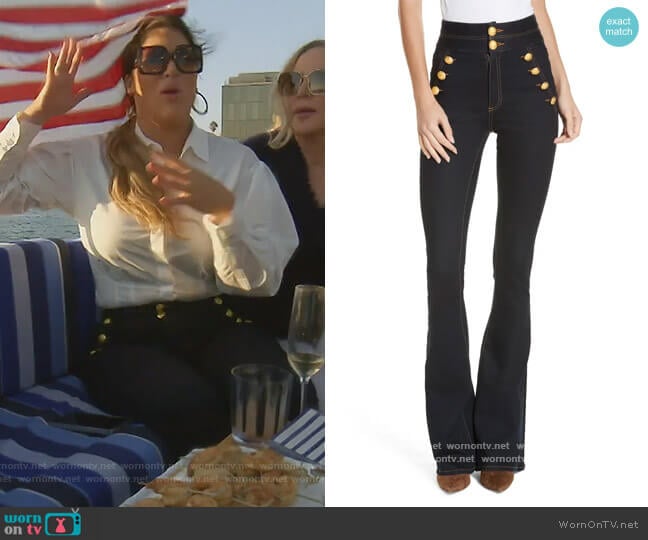 Dalida Button Detail Skinny Flare Jeans by Veronica Beard worn by Emily Simpson on The Real Housewives of Orange County