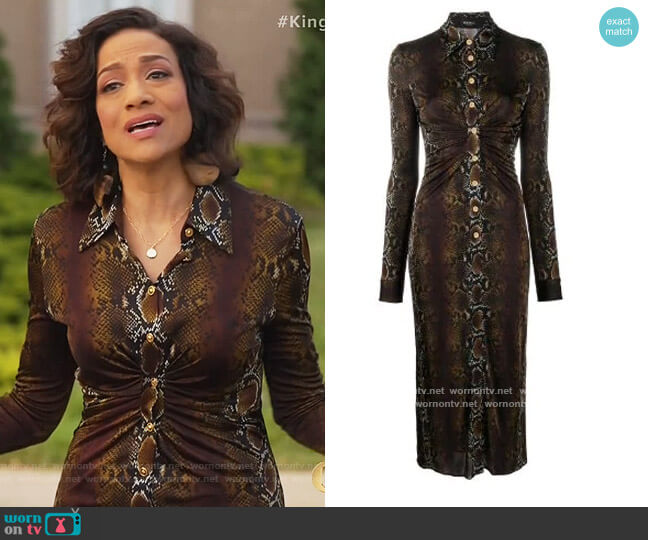 Snakeskin Print Shirtdress by Versace worn by Melanie Pierce (Devika Parikh) on The Kings of Napa