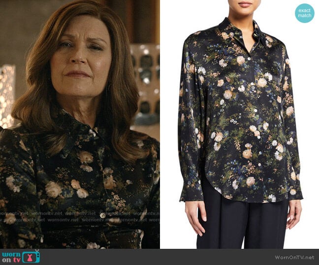 Vince Rose Field Shaped Collar Silk Blouse worn by Vivian Katz (Wendy Crewson) on Good Sam