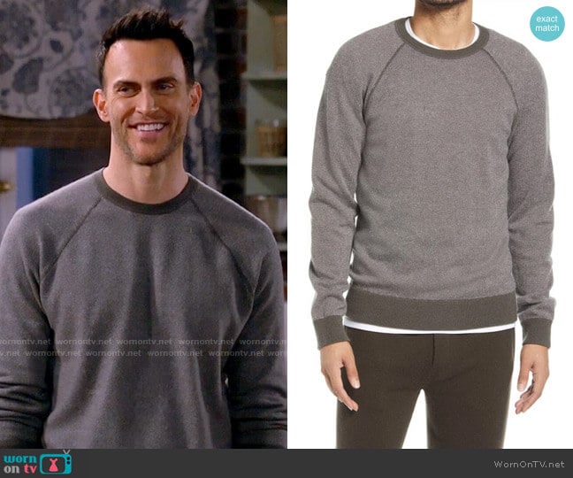 Vince Bird's Eye Wool & Cashmere Pullover in Frog / Pearl  worn by Max (Cheyenne Jackson) on Call Me Kat