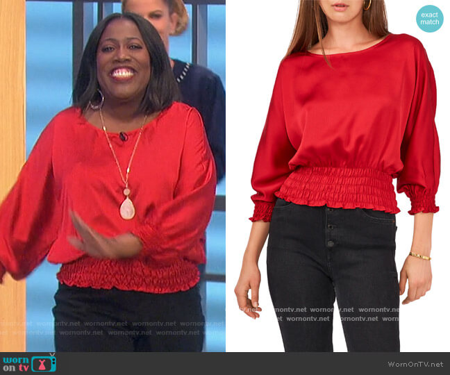 Solid Dolman-Sleeve Smocked-Hem Top by Vince Camuto worn by Sheryl Underwood on The Talk