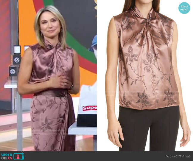 WornOnTV: Amy’s pink floral satin top and skirt on Good Morning America ...