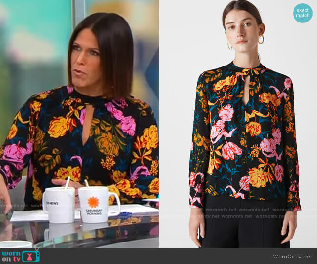 Whistles Digital Bloom Print Blouse worn by Dana Jacobson on CBS Mornings