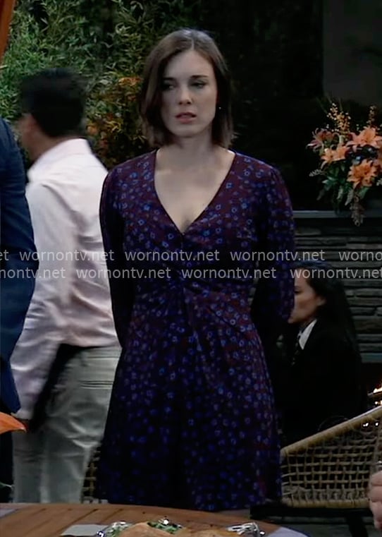 Willow's burgundy floral twisted dress on General Hospital