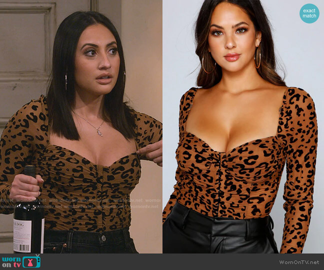 Ruched Burnout Leopard Print Mesh Bodysuit by Windsor worn by Valentina (Francia Raisa) on How I Met Your Father