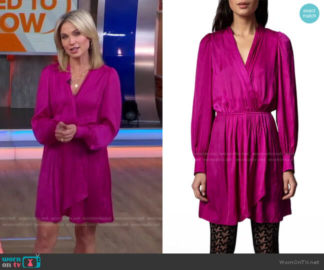 WornOnTV: Amy’s pink surplice satin dress on Good Morning America | Amy ...