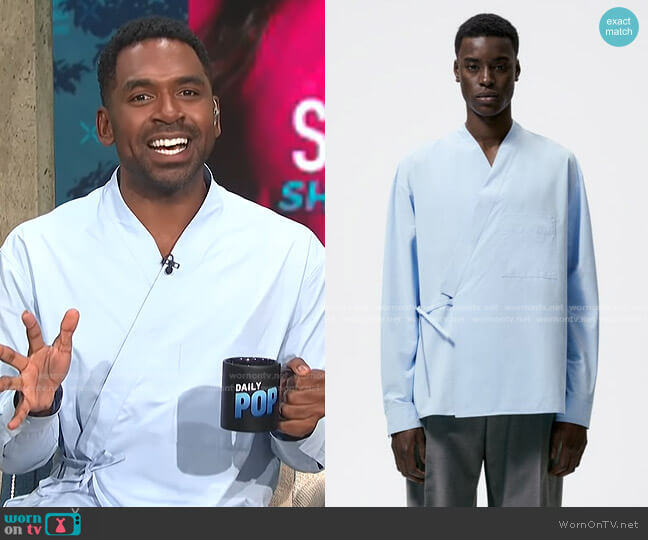 Crossover Cotton Shirt by Zara worn by Justin Sylvester on E! News