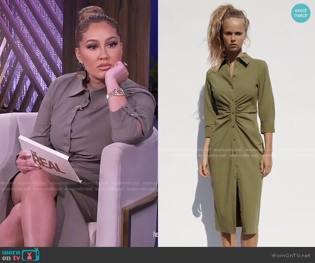 Shirt Dress with Ruching by Zara worn by Adrienne Houghton on The Real