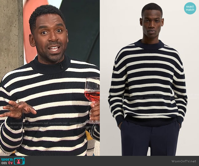 Striped Sweater by Zara worn by Justin Sylvester on E! News