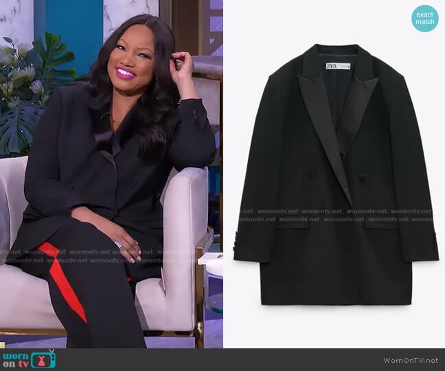 Tonal Lapel Double Breasted Blazer by Zara worn by Garcelle Beauvais on The Real