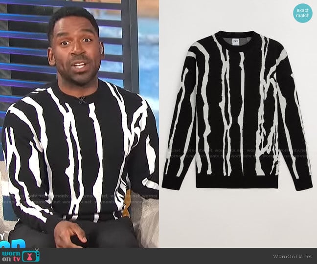 Vertical Jacquard Sweater by Zara worn by Justin Sylvester on E! News