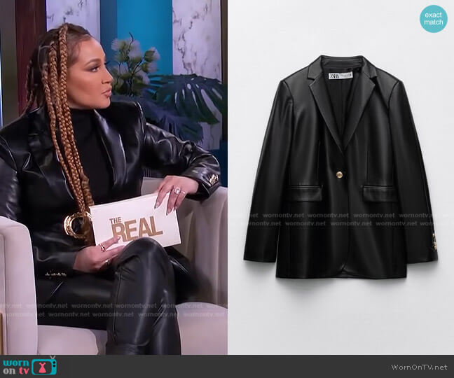 Faux Leather Blazer by Zara worn by Adrienne Houghton  on The Real