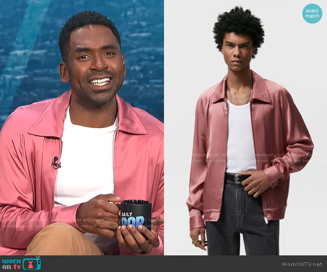 Satin Effect Jacket by Zara worn by Justin Sylvester  on E! News