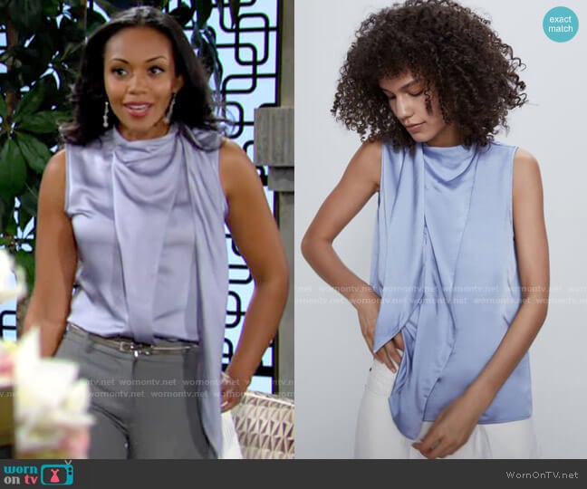 Zara Flowy Satin Effect Top worn by Amanda Sinclair (Mishael Morgan) on The Young and the Restless