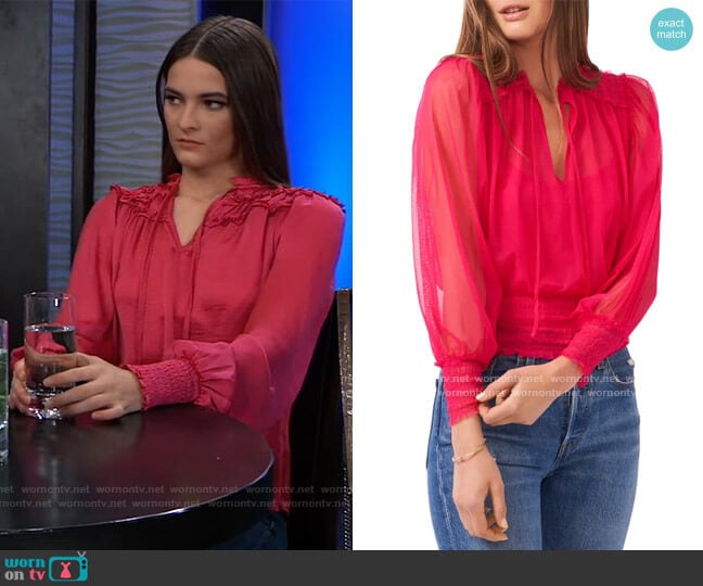 Smock Waist Mesh Blouse by 1.State worn by Esme (Avery Kristen Pohl) on General Hospital