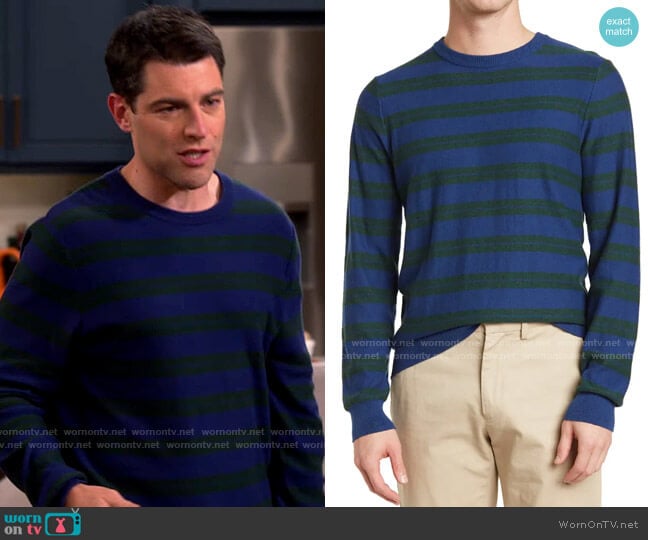 14th and Union Striped Trim Fit Crew Sweater worn by Dave Johnson (Max Greenfield) on The Neighborhood