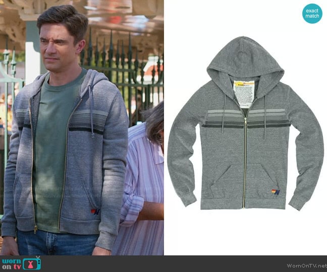 5-Stripe Zip Hoodie by Aviator Nation worn by Topher Grace on Home Economics