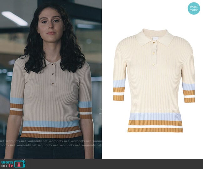 Contrast Rib-Knit Polo Top by 8 by Yoox worn by Eva Victor (Rian) on Billions