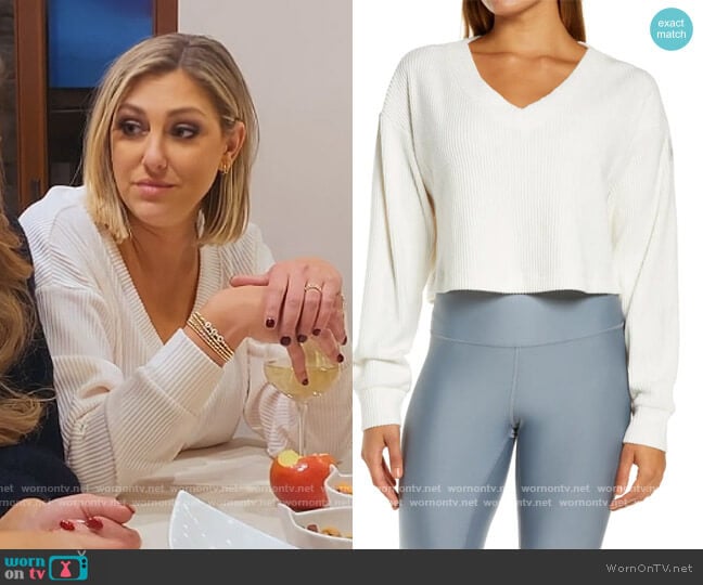 Muse Ribbed Crop Pullover by ALO worn by Gina Kirschenheiter on The Real Housewives of Orange County