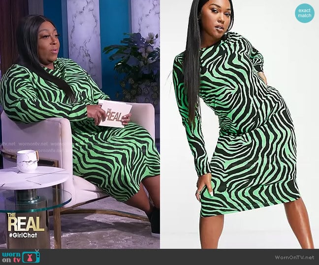 Body-Conscious Midi Dress in green tiger print by Asos worn by Loni Love on The Real