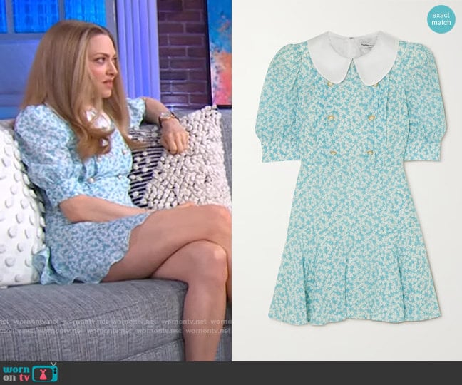 Floral-print satin-trimmed silk mini dress by Alessandra Rich worn by Amanda Seyfried on The Kelly Clarkson Show worn by Kelly Clarkson on The Kelly Clarkson Show