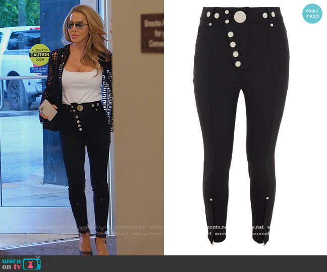 Button-embellished stretch-twill skinny pants by Alexander Wang worn by Lisa Hochstein (Lisa Hochstein) on The Real Housewives of Miami