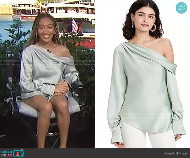 Alice Top in Lichen by Jonathan Simkhai worn by Lexi Underwood on Access Hollywood