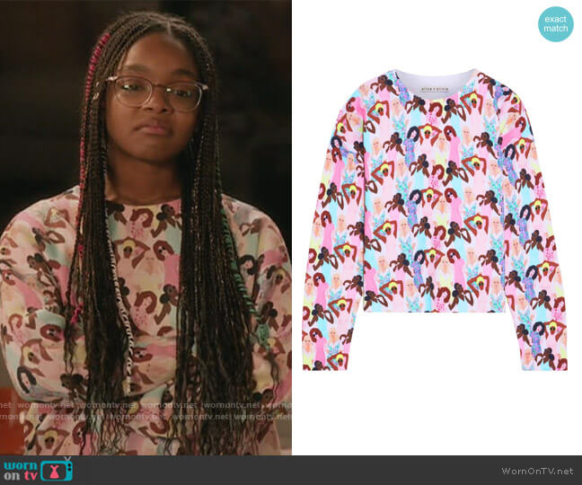 Gleeson Printed Boxy Pullover Sweater by Alice + Olivia worn by Diane Johnson (Marsai Martin) on Black-ish