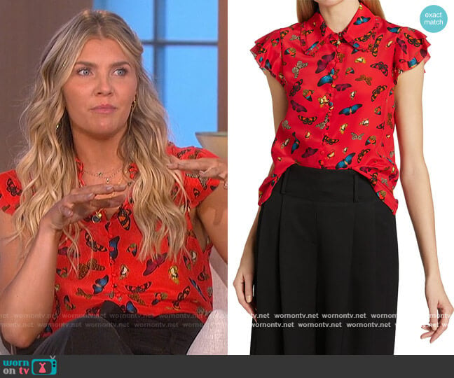 Martel Flutter Sleeve Blouse by Alice+ Olivia worn by Amanda Kloots on The Talk