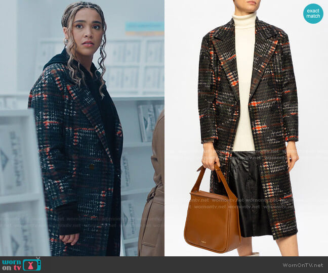 All Saints Lottie Camo Plaid Coat worn by Mikaela Danso (Lucy Barrett) on Charmed