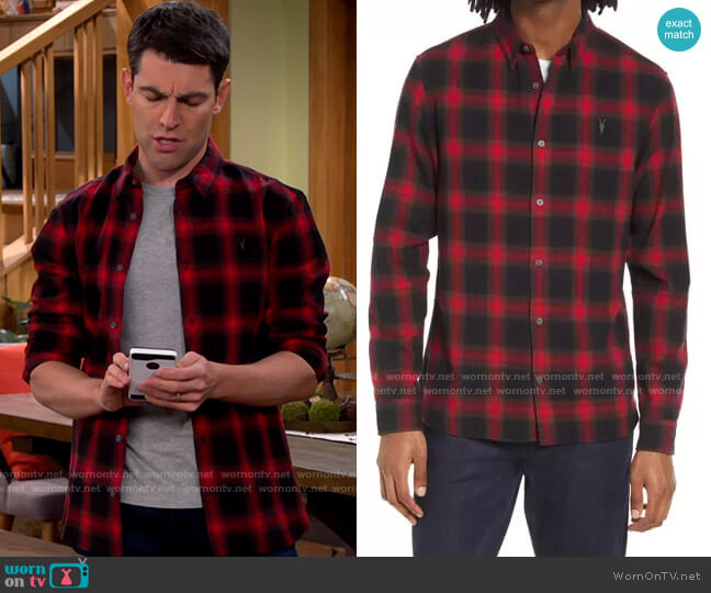 All Saints Windham Plaid Cotton Button-Up Shirt worn by Dave Johnson (Max Greenfield) on The Neighborhood