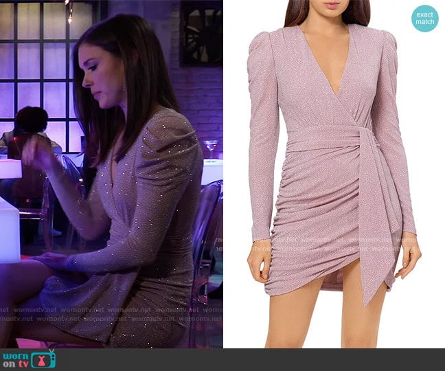 Metallic Faux Wrap Dress by Aqua worn by Willow Tait (Katelyn MacMullen) on General Hospital