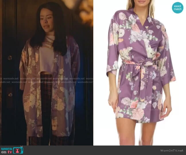 Arisa Floral Charmeuse Wrap in Mauve by Flora Nikrooz worn by Mariana Foster (Cierra Ramirez) on Good Trouble