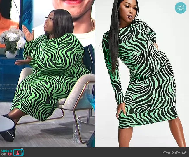 Body-Conscious Midi Dress in green tiger print by Asos worn by Loni Love on E! News