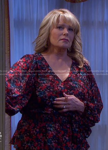 Bonnie's floral print v-neck top on Days of our Lives