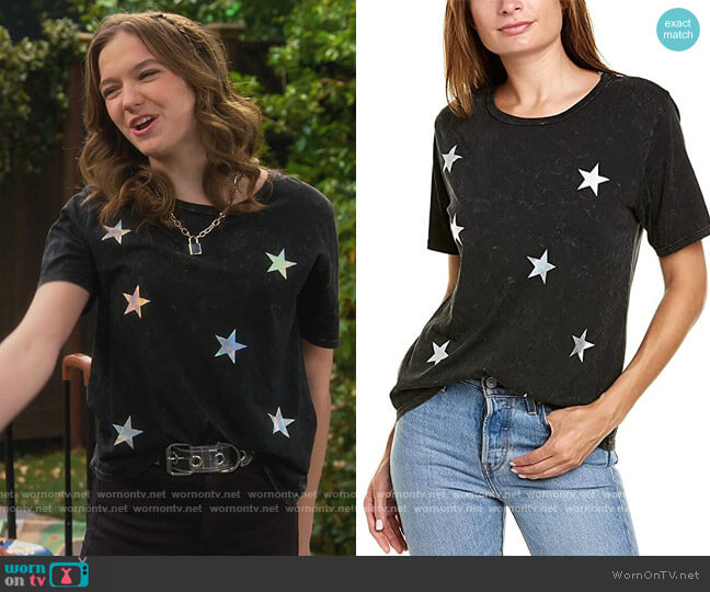 Holographic Stars Wide T-Shirt by Chrldr worn by Presley (Jayden Bartels) on Side Hustle